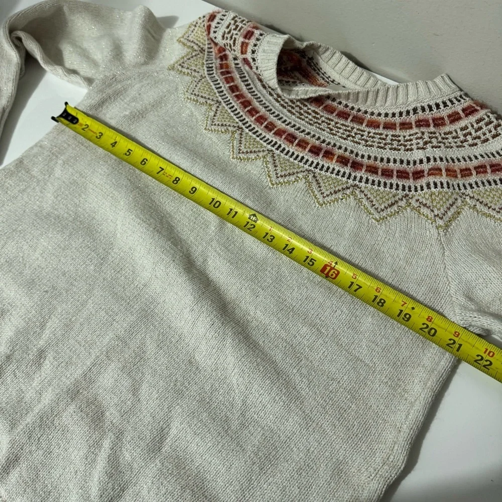 LOFT Ann Taylor cottagecore Beige Sweater with Multicolor Pattern